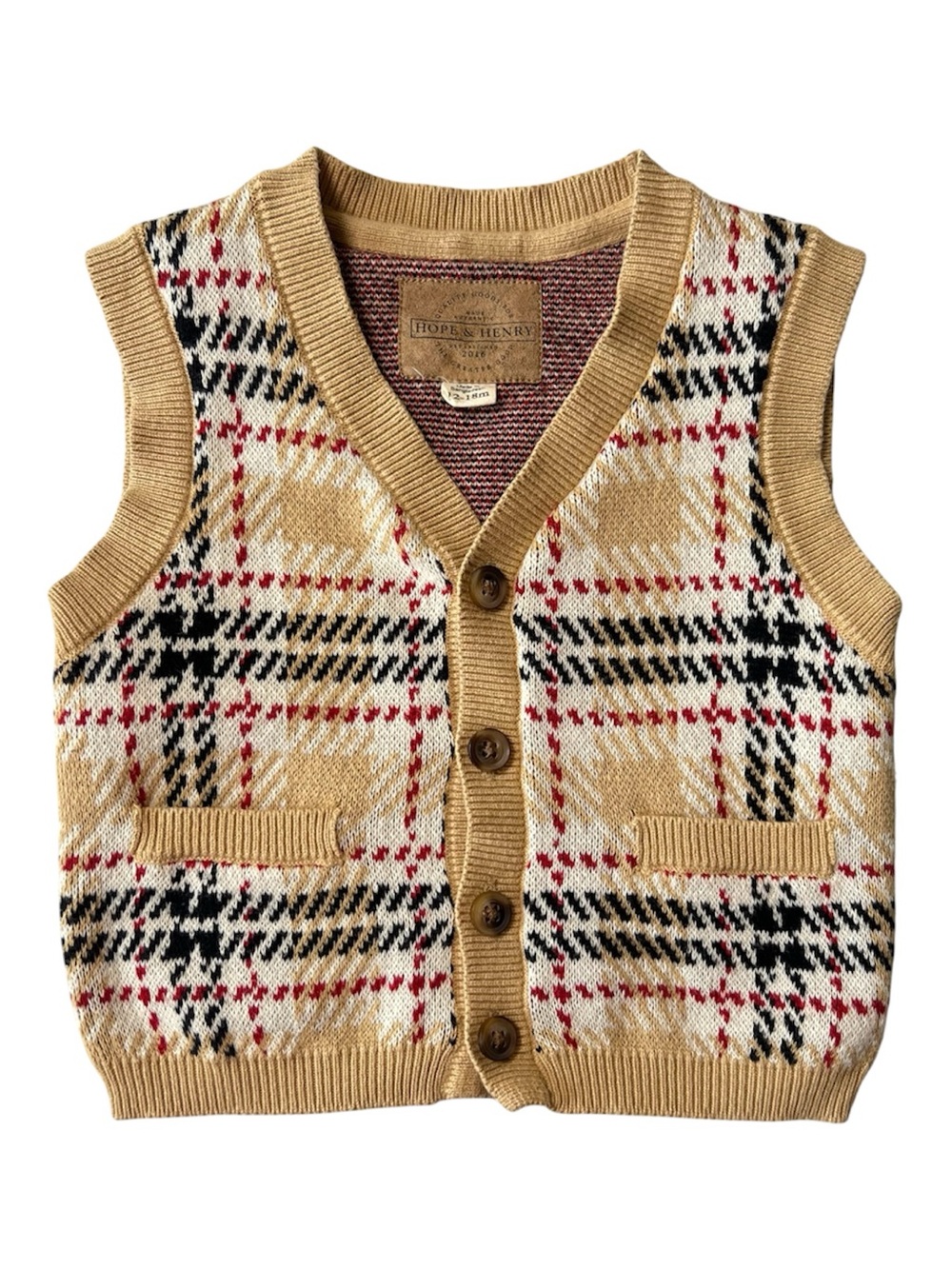 Hope & Henry Organic Cotton Plaid Sweater Vest 12-18M Preppy Old Money